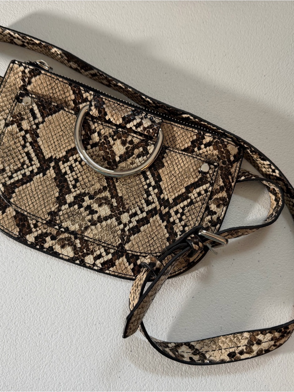 Zara Snake-Print Crossbody Bag in Beige and Brown